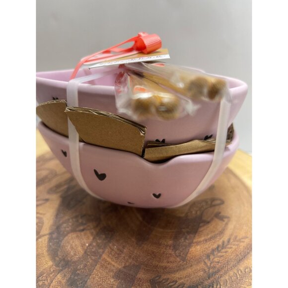 Rae Dunn Ramen Heart-Shaped Pink Ceramic Bowl Set By W/ Bamboo Chopsticks - Picture 6 of 8